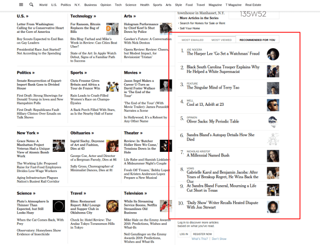Caja de artículos recomendado del New York Times