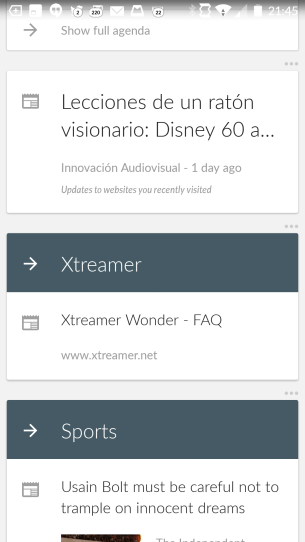 Pantallazo de los resultados de mi Google Now