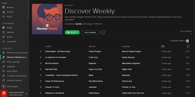 La playlist semanal personalizada que me ofrece Spotify