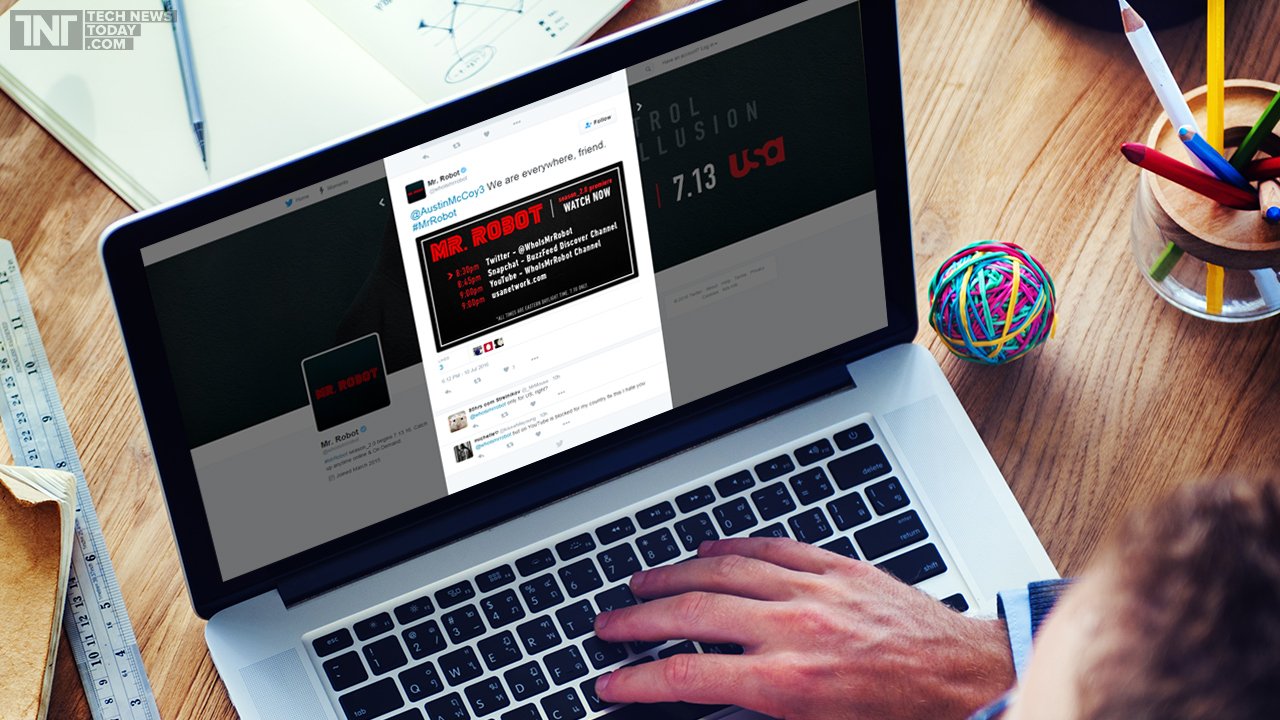 Comunicación de la premiere de la 2T de Mr. Robot en redes sociales. Fuente: Tech News Today