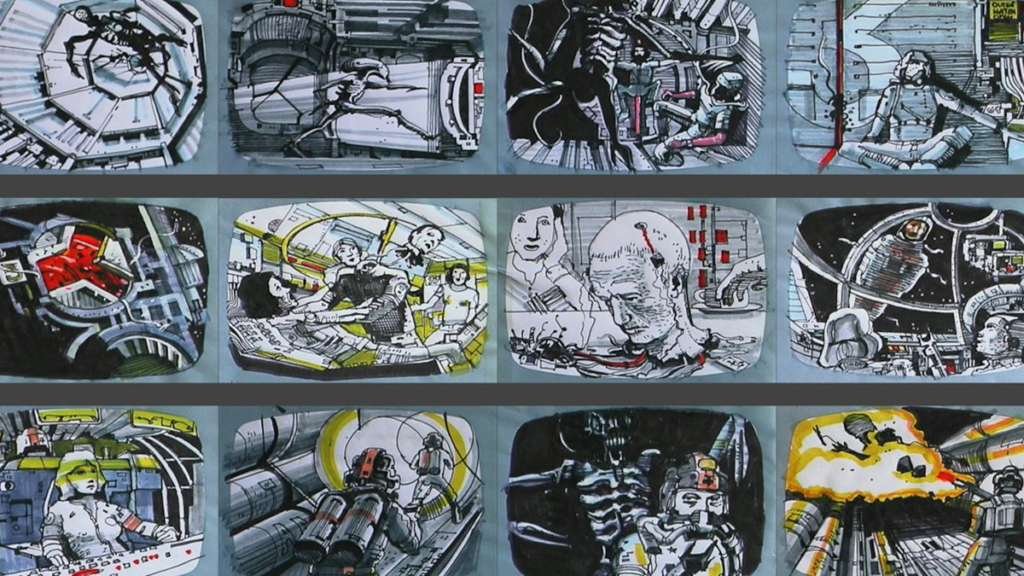 El storyboard de Alien dibujado por el propio Ridley Scott no oculta su devoción por Moebius.